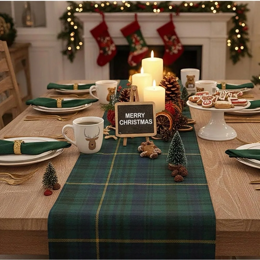 Tartan Green Plaid Table Runner Lot of 3